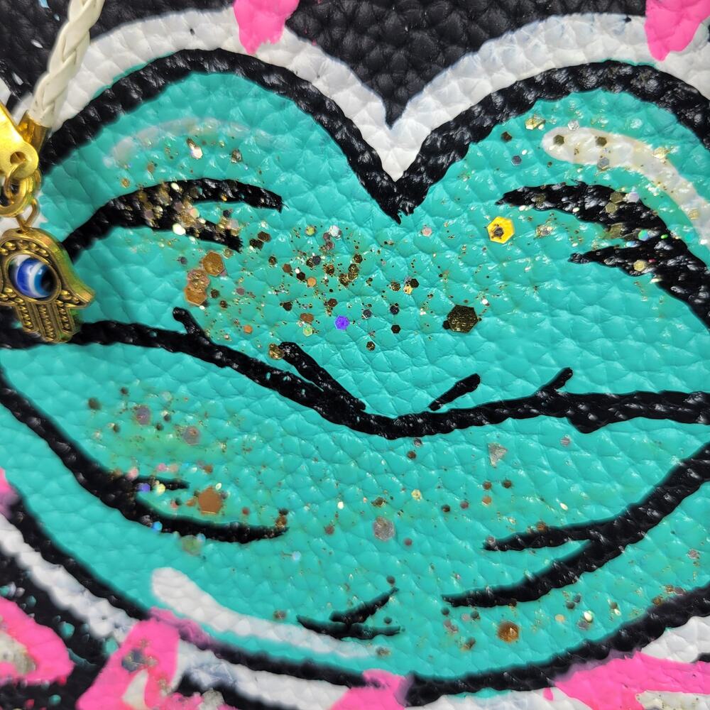 NEW Anca Barbu Green Lips Tote Electric Handbag Purse Handpainted - Picture 3 of 14